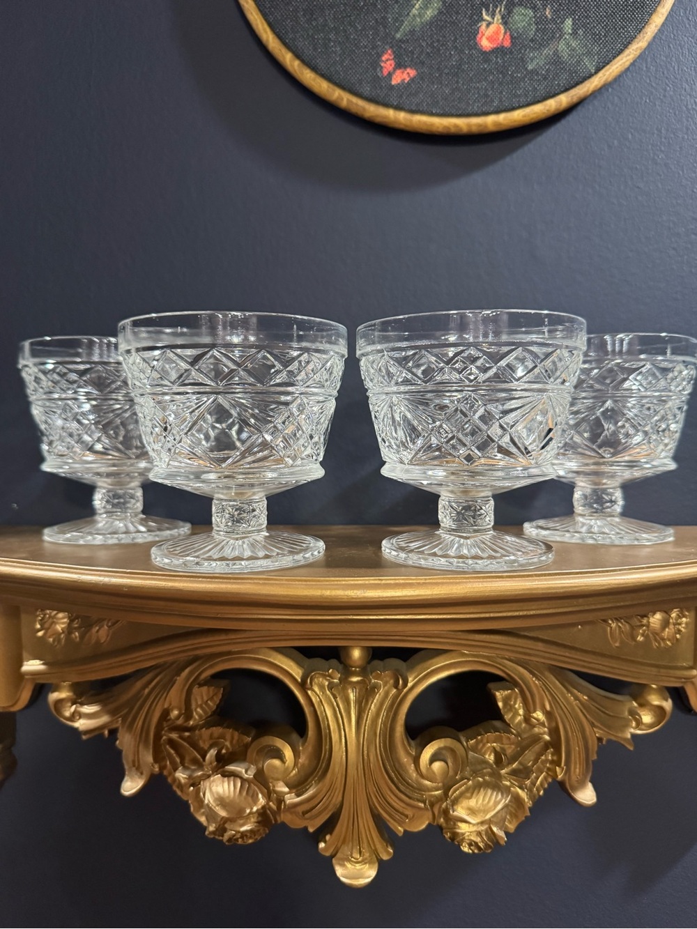 Vintage Hazel Atlas Crystal Glass Pedestal Dessert Bowls - Clear (Set of 4)